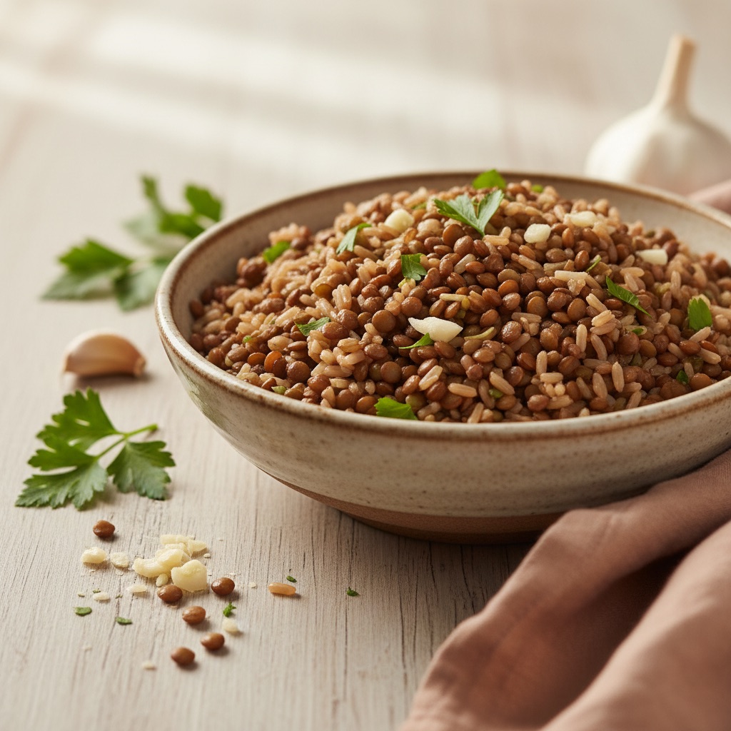 Arroz integral com lentilha