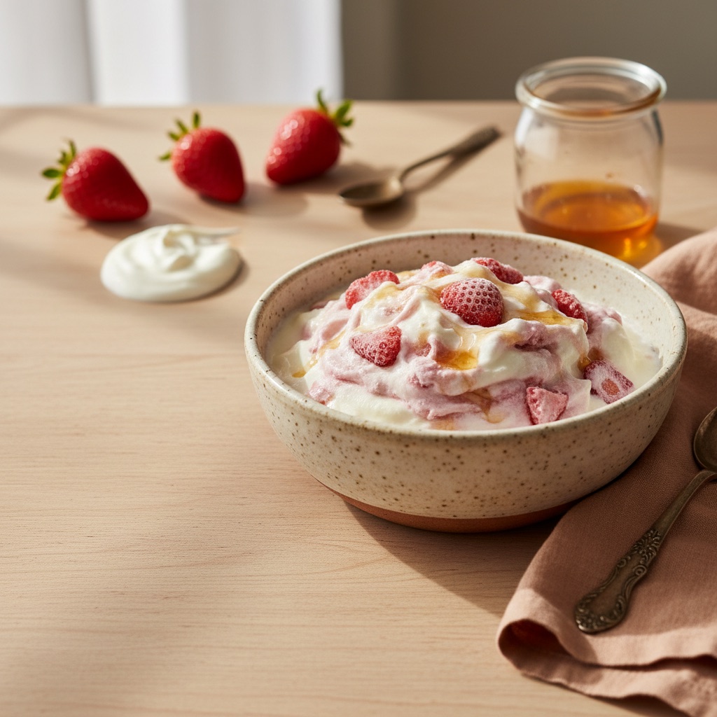 Gelado de iogurte com morango