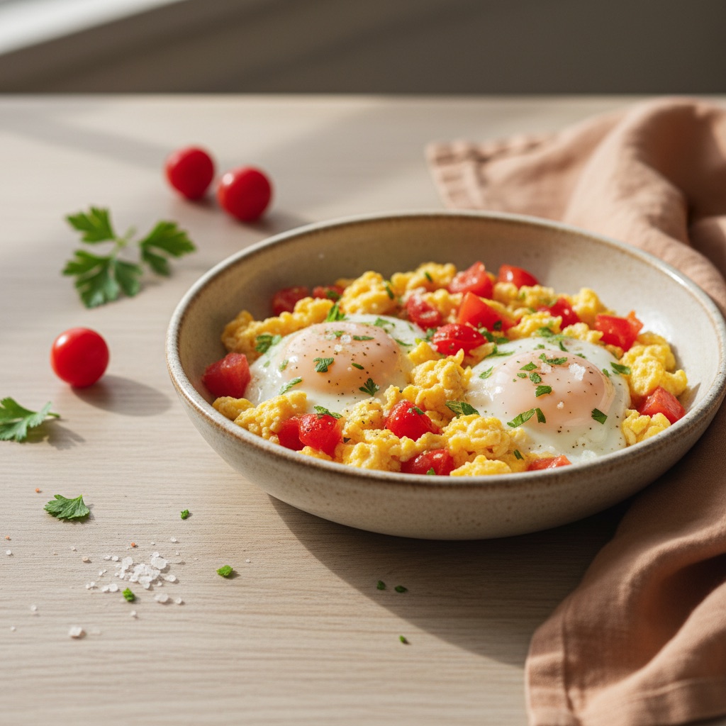 Ovos mexidos com tomate