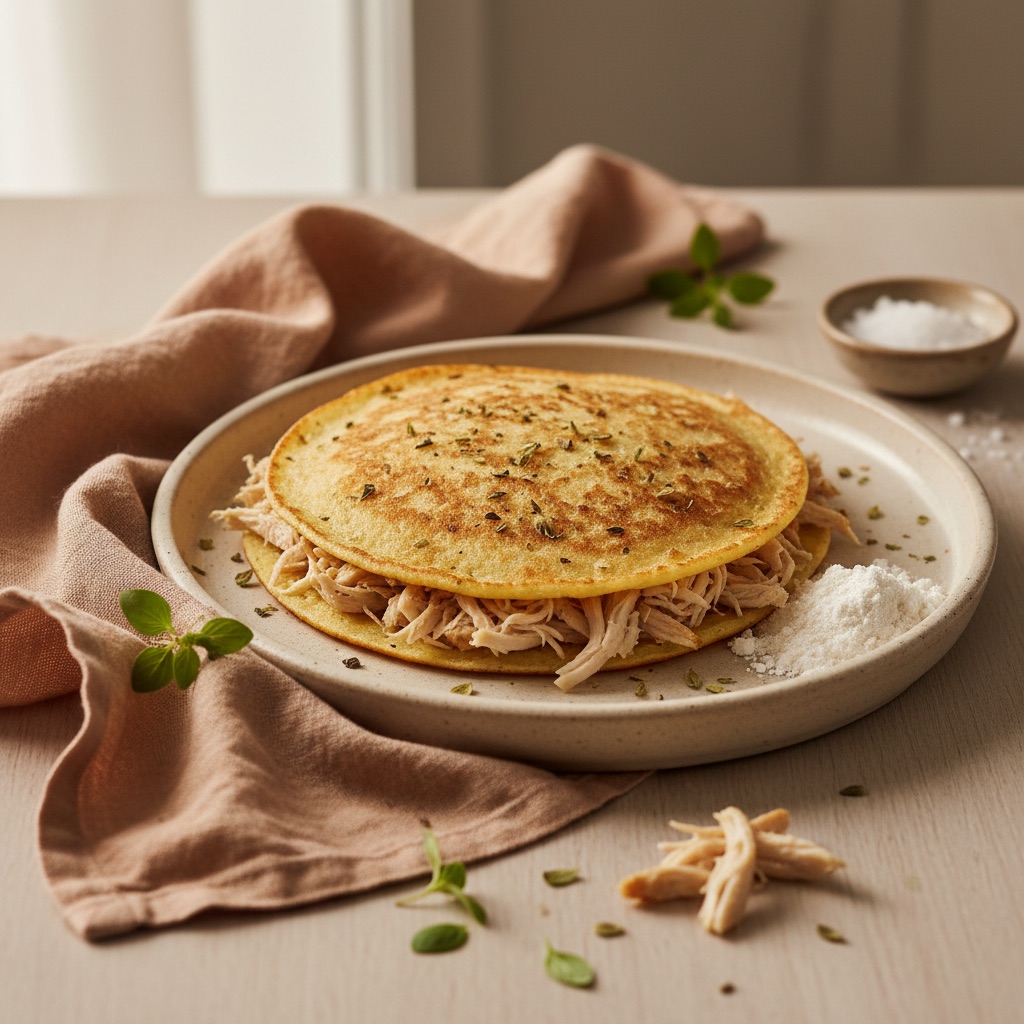 Tapioca de frango desfiado